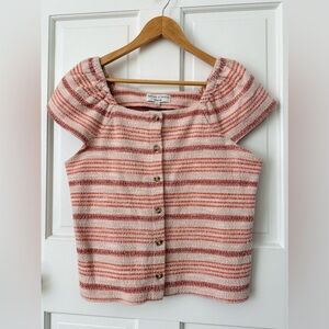 Madewell Texture & Thread Pink Coral Striped Button Front Crop Top Size S